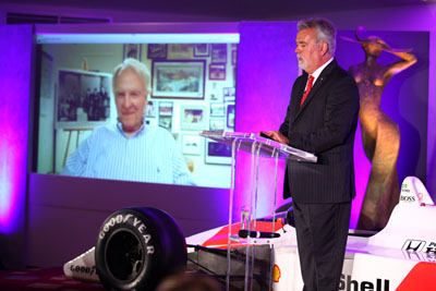 Richard West interviewing motor racing legend and former McLaren driver, American Dan Gurney